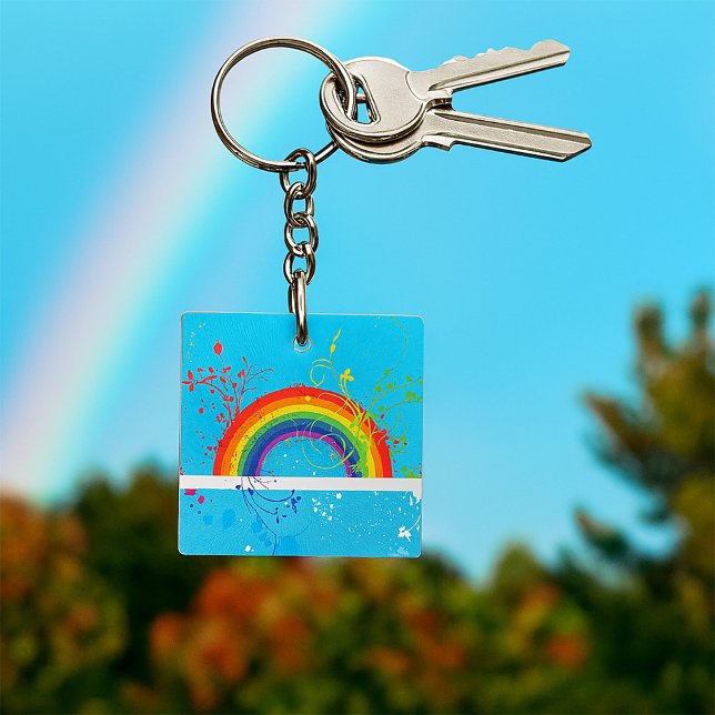 Abstract Rainbow Floral Swirls and Paint Splatter  Keychain (Creator Uploaded)