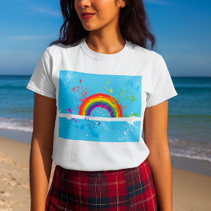 Abstract Rainbow Floral Swirls and Paint Splatter  T-Shirt