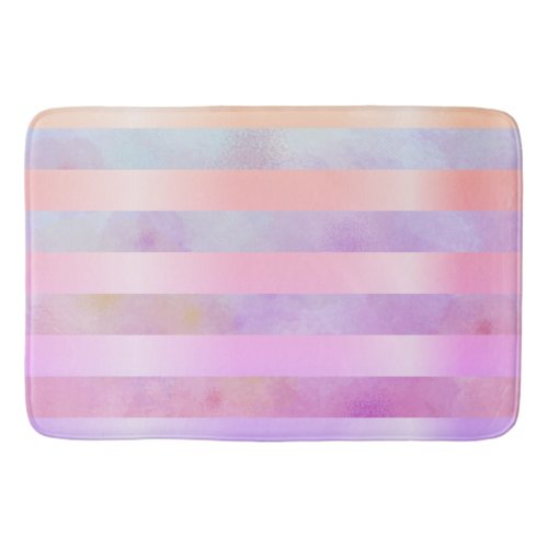 Abstract Rainbow Flowers Stripes in Watercolor  Bath Mat