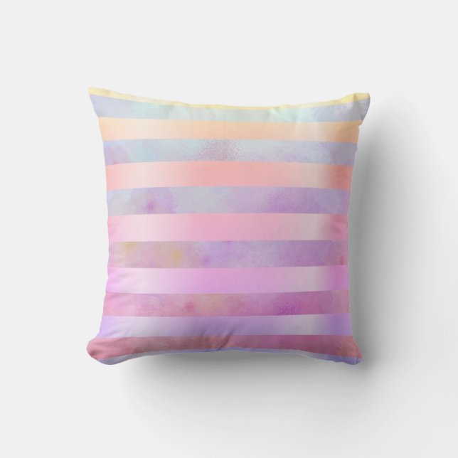 Abstract Rainbow Flowers Stripes in Watercolor  Throw Pillow (Front)