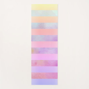 Abstract Rainbow Flowers Stripes in Watercolor Yoga Mat