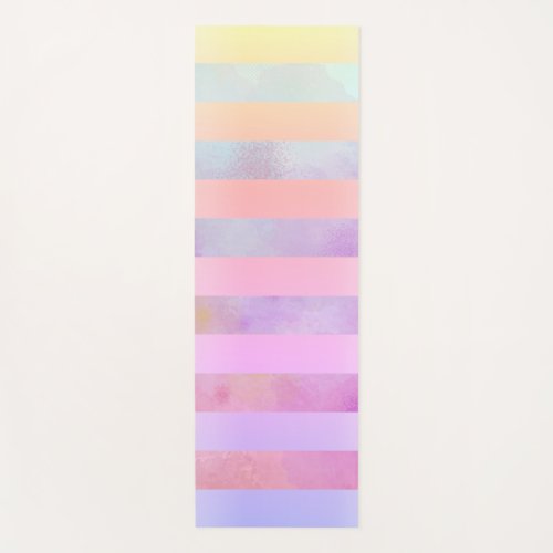 Abstract Rainbow Flowers Stripes in Watercolor Yoga Mat