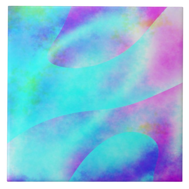 Abstract Rainbow Flowing Stripe Design Ceramic Tile (Front)