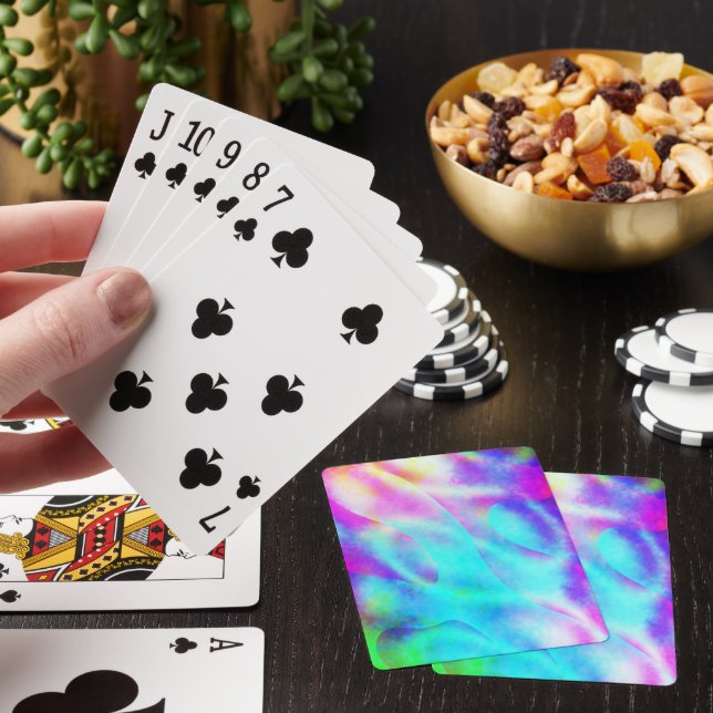 Abstract Rainbow Flowing Stripe Design Poker Cards (In Situ)