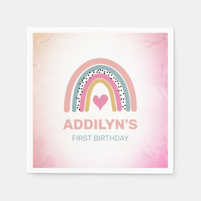 Abstract Rainbow Girls 1st Birthday Party Invitati Napkins (Front)