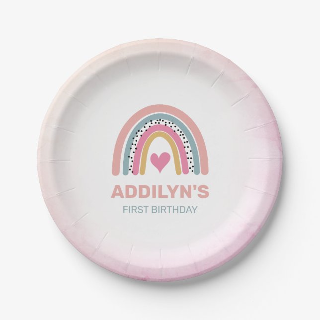 Abstract Rainbow Girls 1st Birthday Party  Paper Plates (Front)
