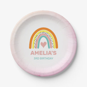 Abstract Rainbow Girls 3rd Birthday Party Paper Plates