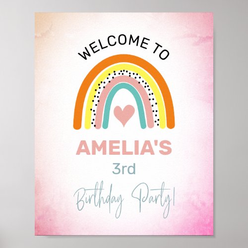 Abstract Rainbow Girls 3rd Birthday Party Welcome Poster