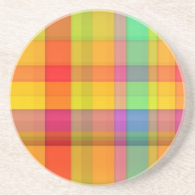 Abstract Rainbow Grid Design Drink Coaster (Front)