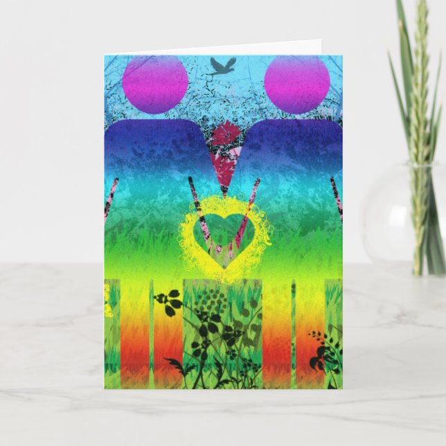Abstract Rainbow Grunge Love Greeting Card (Front)