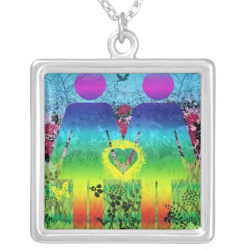 Abstract Rainbow Grunge Love Necklace