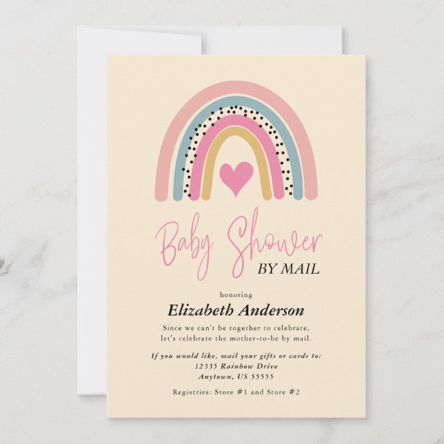 Abstract Rainbow Heart Girl Baby Shower By Mail Invitation (Front)