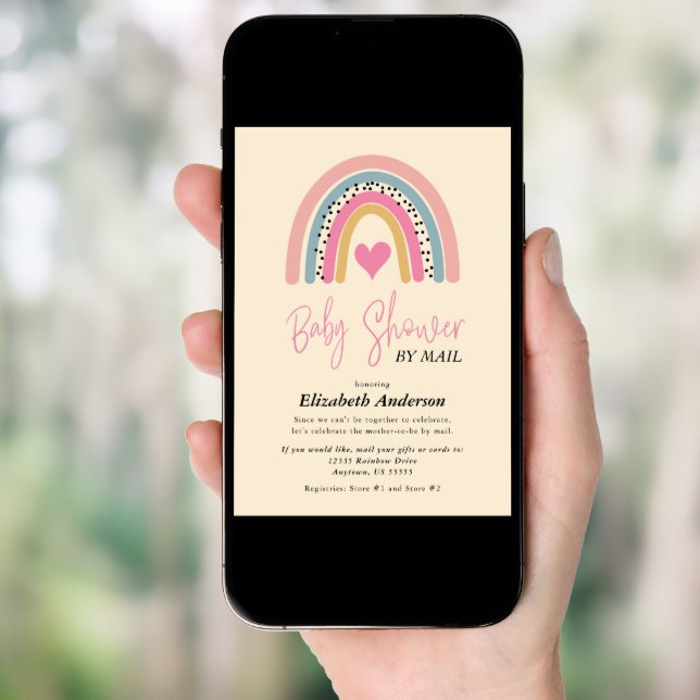 Abstract Rainbow Heart Girl Baby Shower By Mail Invitation (Front Digital)