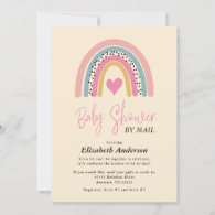 Abstract Rainbow Heart Girl Baby Shower By Mail Invitation