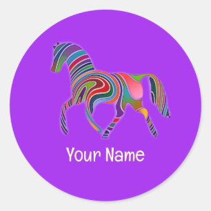 abstract rainbow horse trotting classic round sticker