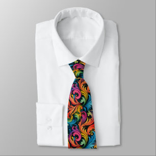 Abstract Rainbow Leaf Pattern Neck Tie