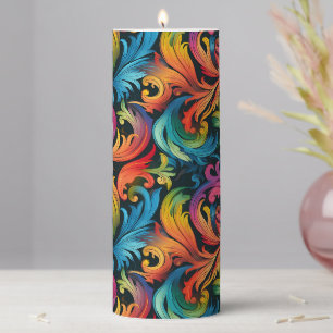 Abstract Rainbow Leaf Pattern Pillar Candle