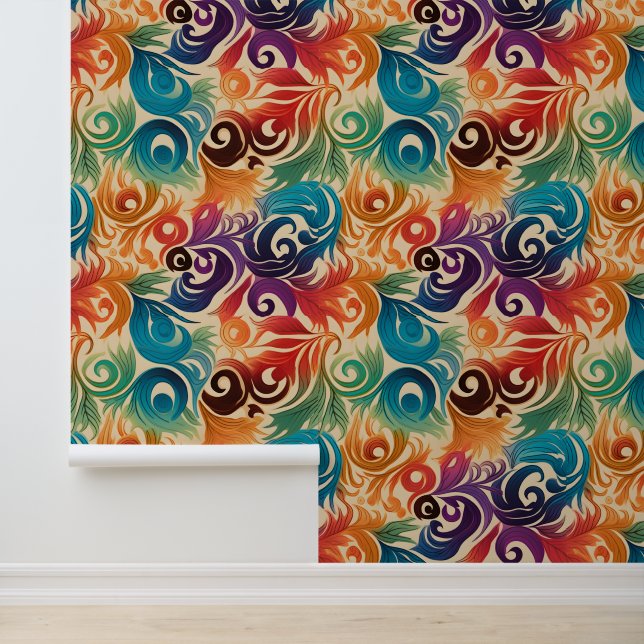Abstract Rainbow Leaves Pattern Wallpaper (Application)
