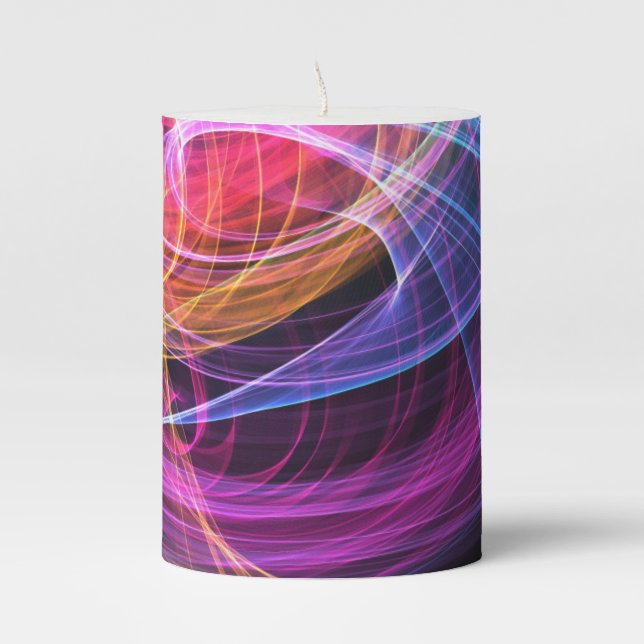 Abstract Rainbow lights vortex lights Pillar Candle (Front)