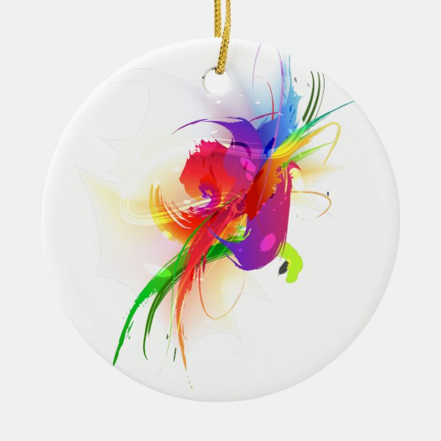 Abstract Rainbow Lorikeet Paint Splatters Ceramic Ornament (Front)