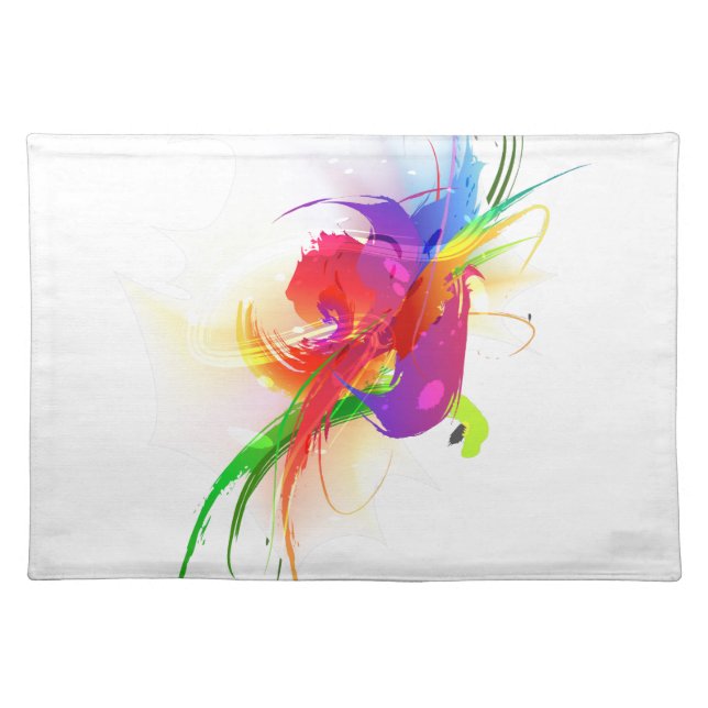 Abstract Rainbow Lorikeet Paint Splatters Cloth Placemat (Front)