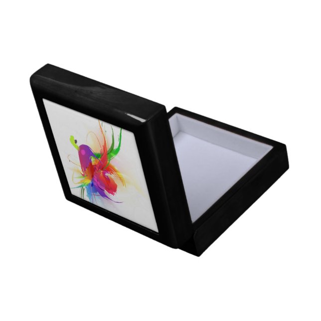 Abstract Rainbow Lorikeet Paint Splatters Jewelry Box (Back Open)