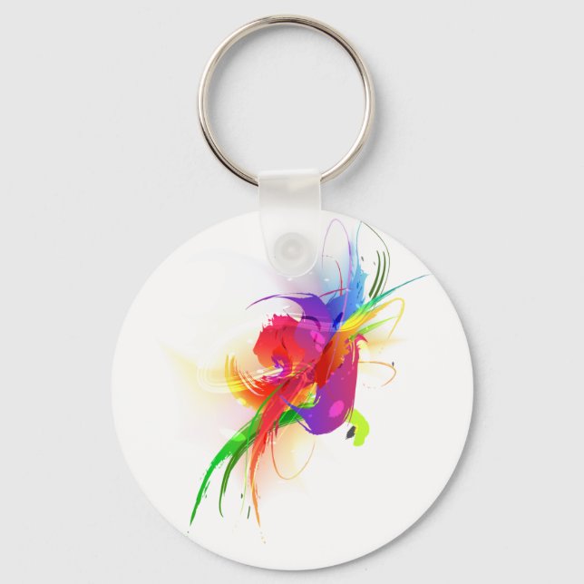 Abstract Rainbow Lorikeet Paint Splatters Keychain (Front)