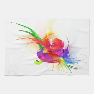 Abstract Rainbow Lorikeet Paint Splatters Kitchen Towel