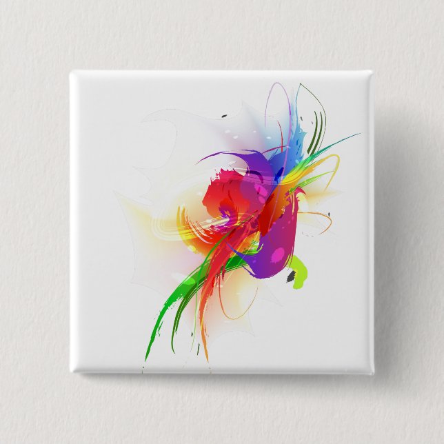 Abstract Rainbow Lorikeet Paint Splatters Pinback Button (Front)