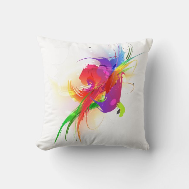 Abstract Rainbow Lorikeet Paint Splatters Throw Pillow (Front)