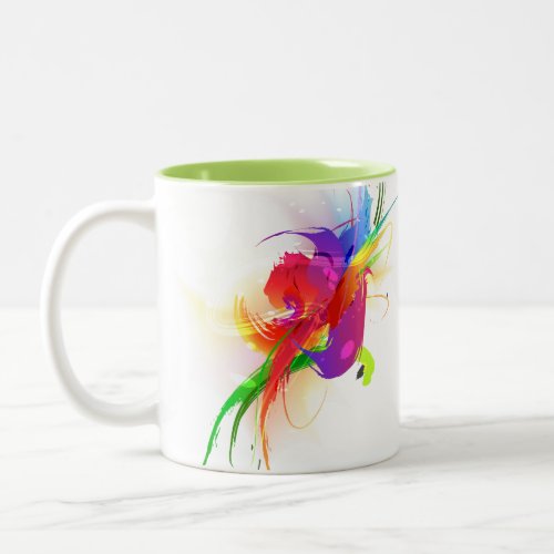 Abstract Rainbow Lorikeet Paint Splatters Two_Tone Coffee Mug