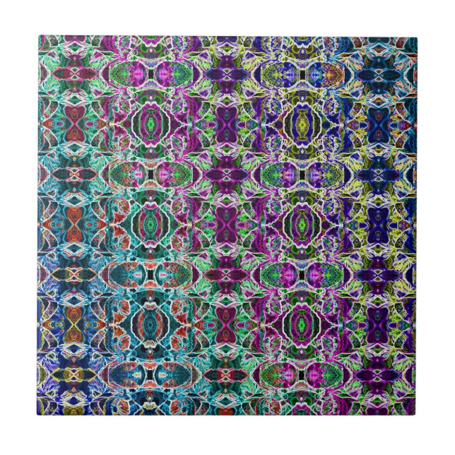 Abstract Rainbow Mandala Fractal Ceramic Tile (Front)