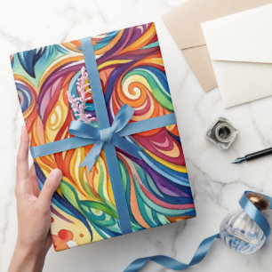 Abstract Rainbow Owl Watercolor Wrapping Paper