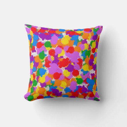 Abstract Rainbow Paint Splatter Throw Pillow