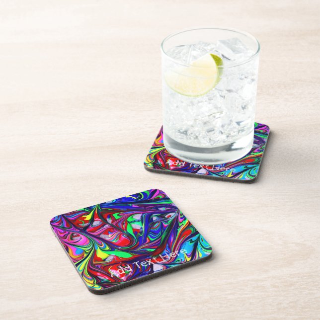 Abstract Rainbow Paint Swirl Pattern Beverage Coaster (Right Side)