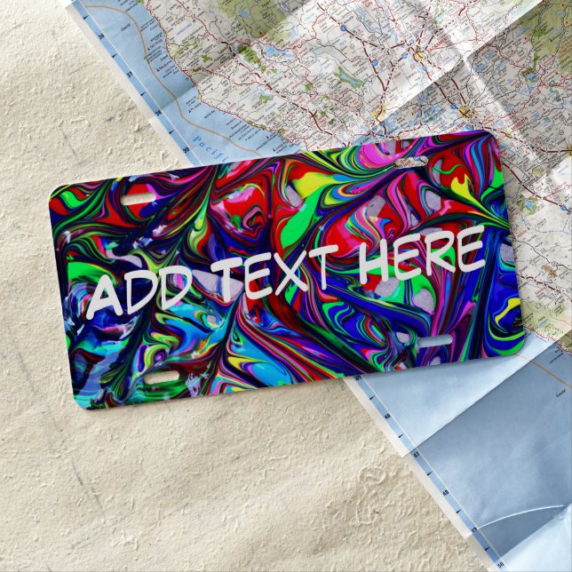 Abstract Rainbow Paint Swirl Pattern License Plate (In Situ)