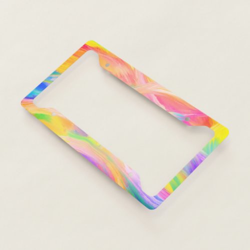 Abstract Rainbow Painting Handmade Boho Bright License Plate Frame