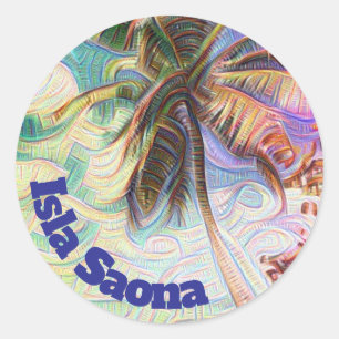 Abstract Rainbow Palm Tree on Isla Saona Caribbean Classic Round Sticker