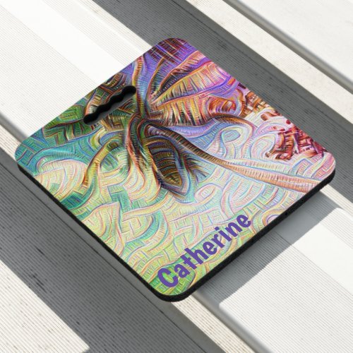 Abstract Rainbow Palm Tree personal name template Seat Cushion