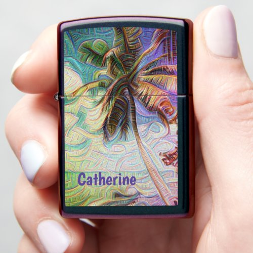 Abstract Rainbow Palm Tree personal name template Zippo Lighter