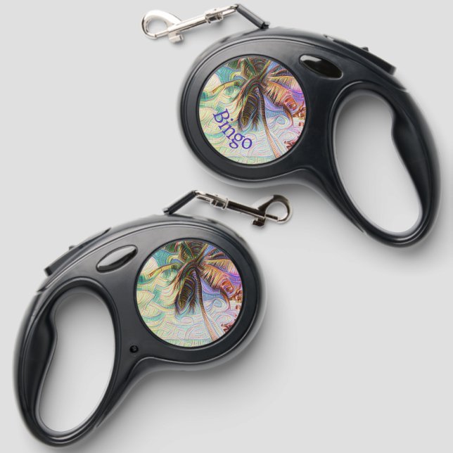 Abstract Rainbow Palm Tree Retractable Pet Leash (Front & Back)