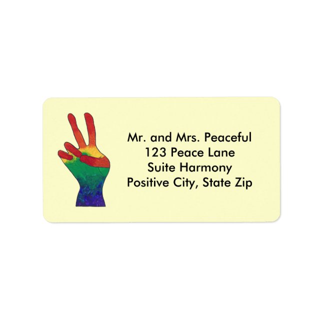 Abstract rainbow peace hand sign address labels (Front)