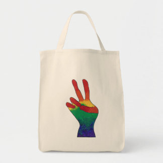 Abstract rainbow peace hand sign canvas bags