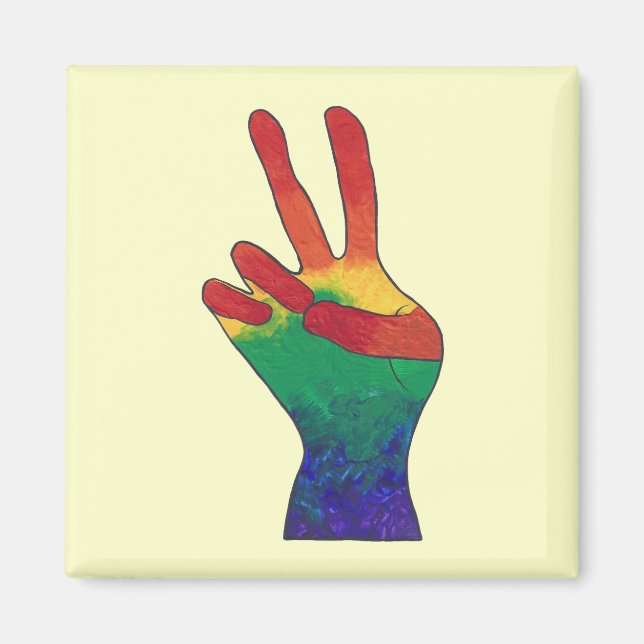 Abstract rainbow peace hand sign custom magnets (Front)