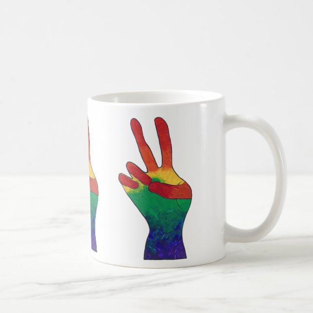 Abstract rainbow peace hand sign custom mugs (Right)