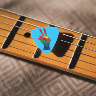 Abstract rainbow peace hand sign guitar picks