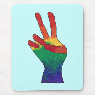 Abstract rainbow peace hand sign mousepads