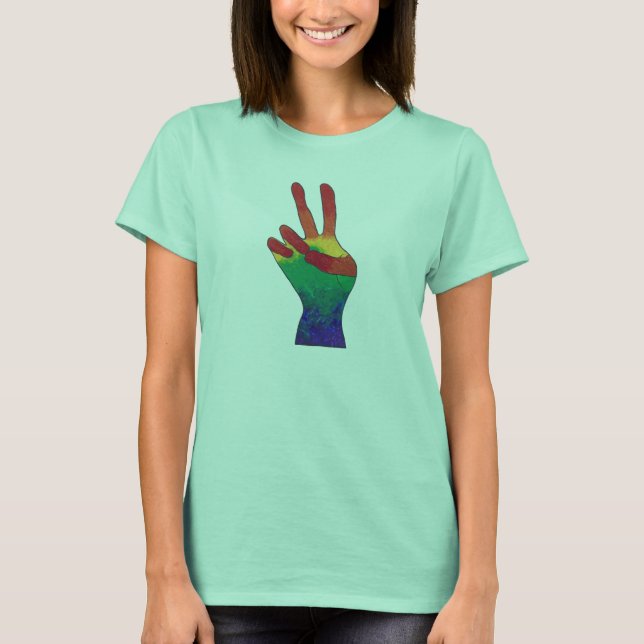 Abstract rainbow peace hand sign t-shirts (Front)
