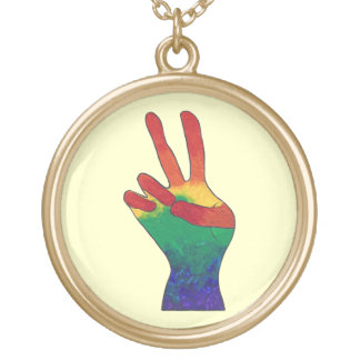 Abstract rainbow peace sign hand necklaces