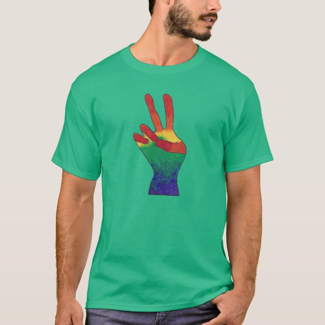 Abstract rainbow peace sign hand tee shirts (Front)